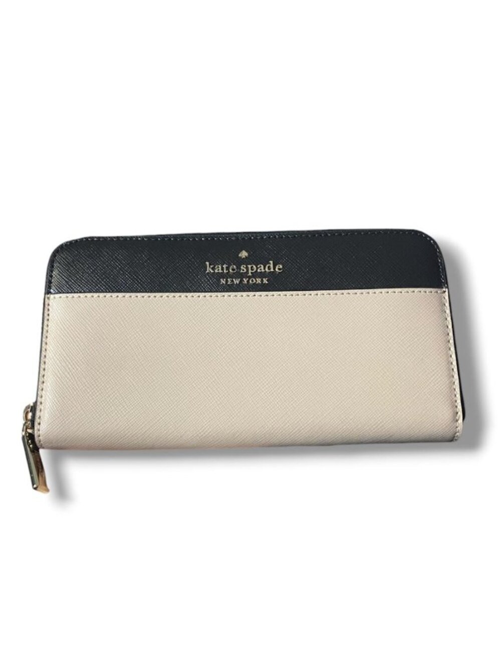 kate spade Two-Tone Black and Cream Zip Wallet with Gold Logo